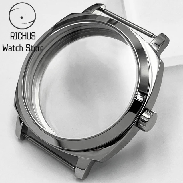 ETA6497 42mm srebrna koperta zegarka ze stali nierdzewnej szafirowe szkło Fit ST36 ETA6497 6498 ręczny mechanizm mechaniczny akcesoria do zegarków