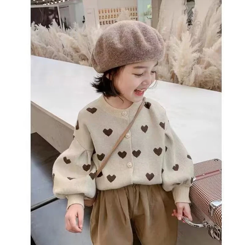 Autumn Winter Children\'s Knitted Cardigan Casual Single Breasted Sweaters Cotton Clothes Girls\'  Outerwear 2022 New2 3 4 5 6 7 T