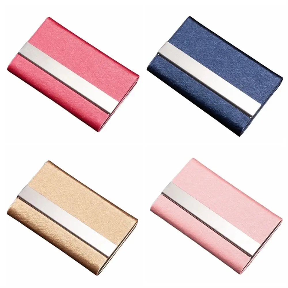 PU Leather Business Card Case Stainless Steel Slim Pocket Name Card Holder Multicolor Card Organizer ID Case Wallet Women Men