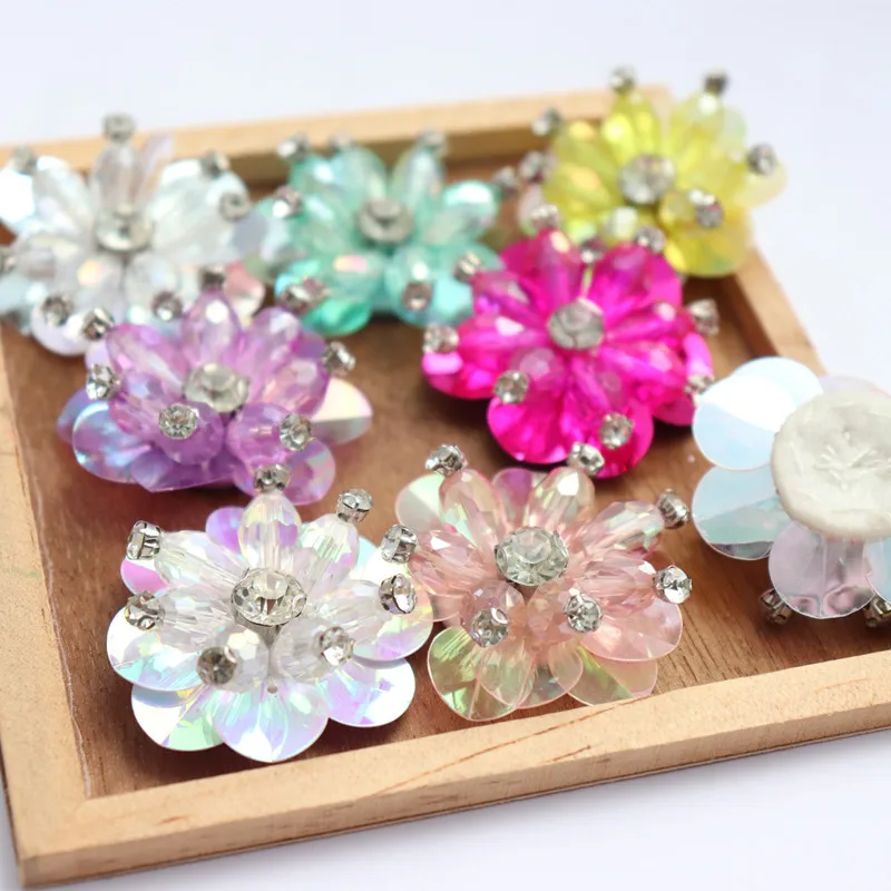 10 Pieces Beads Sequins Colorful Flower Patches DIY Appliques for Bridal Wedding Dress Shoes Clothes DIY Decoration Applique