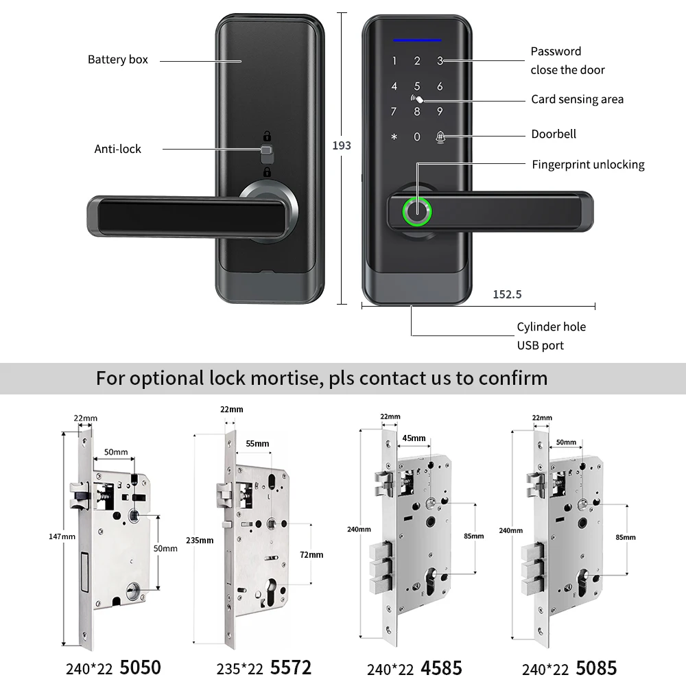 Eseye TTlock Outdoor Security Electronic Digital Tuya App Thermostability Remote Control Intelligent Door Lock With Fingerprint