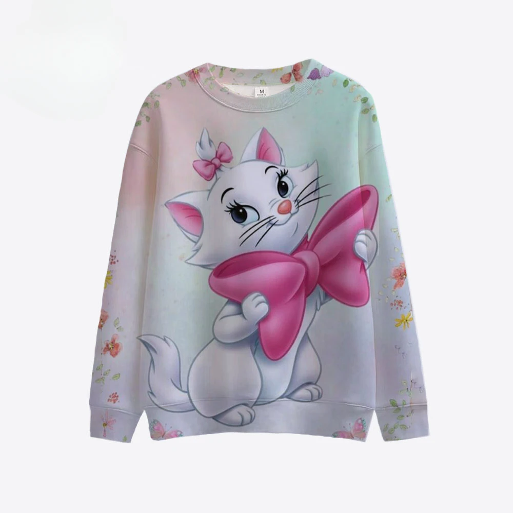 New Style Disney Mary Cat Cartoon Anime Harajuku Round Neck Casual Women's Pullover Autumn and Winter Couple's Clothing Pullover