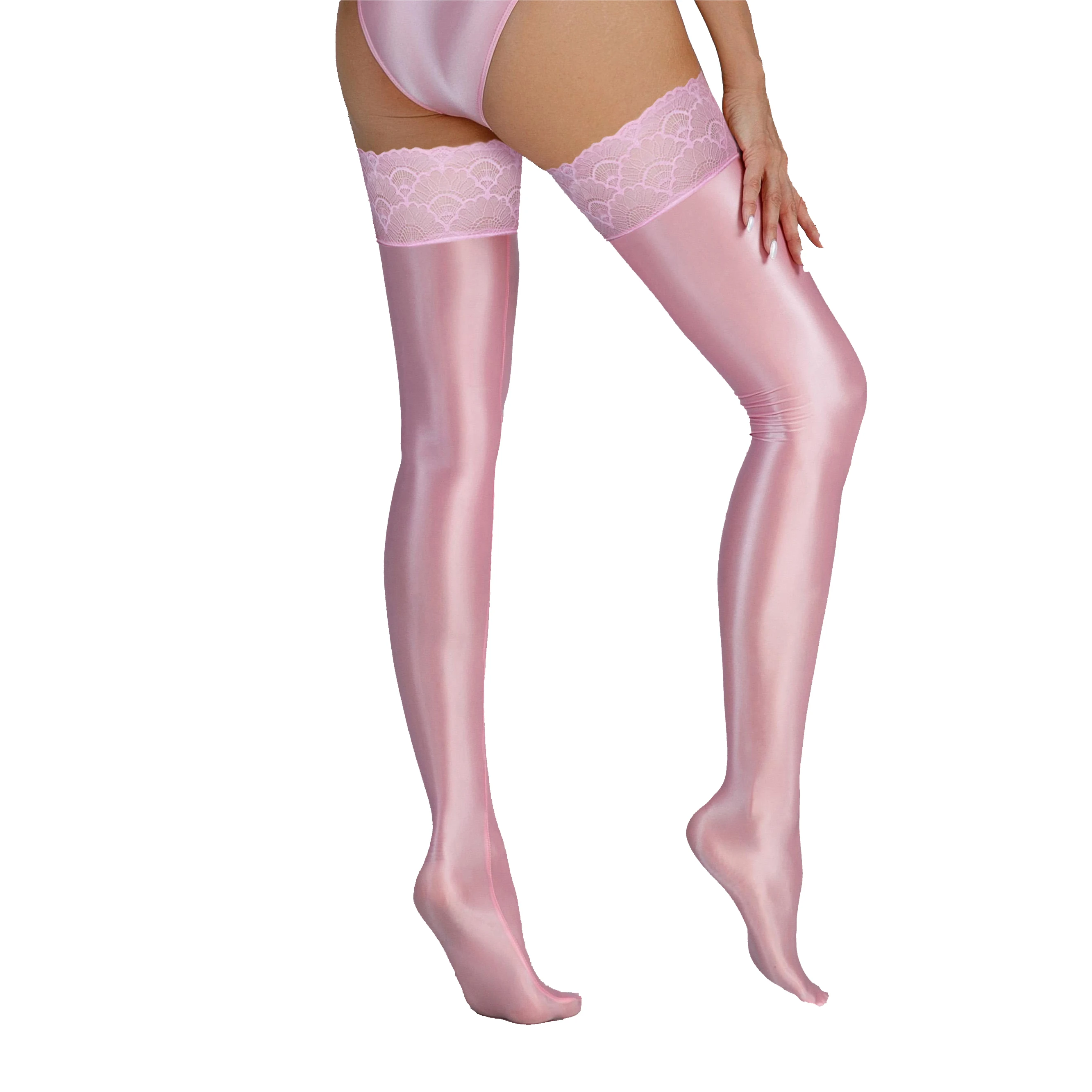 

Sexy Lace Women's Elastic Knee Length Stockings Transparent Smooth Erotic Thigh Socks Nightclub Pole Dance Performance Costume