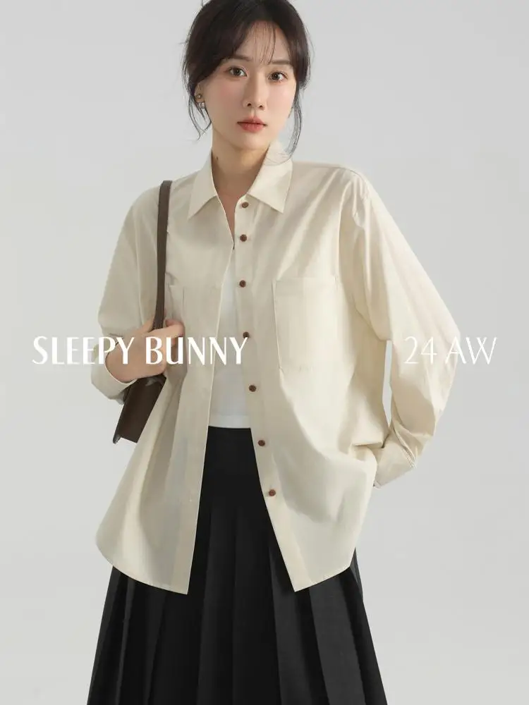 Elegant Vintage Loose Lapel Collar Shirt Top Women’s Autumn Commuter Casual Chic Long Sleeve Blouse for Layering and Daily Wear