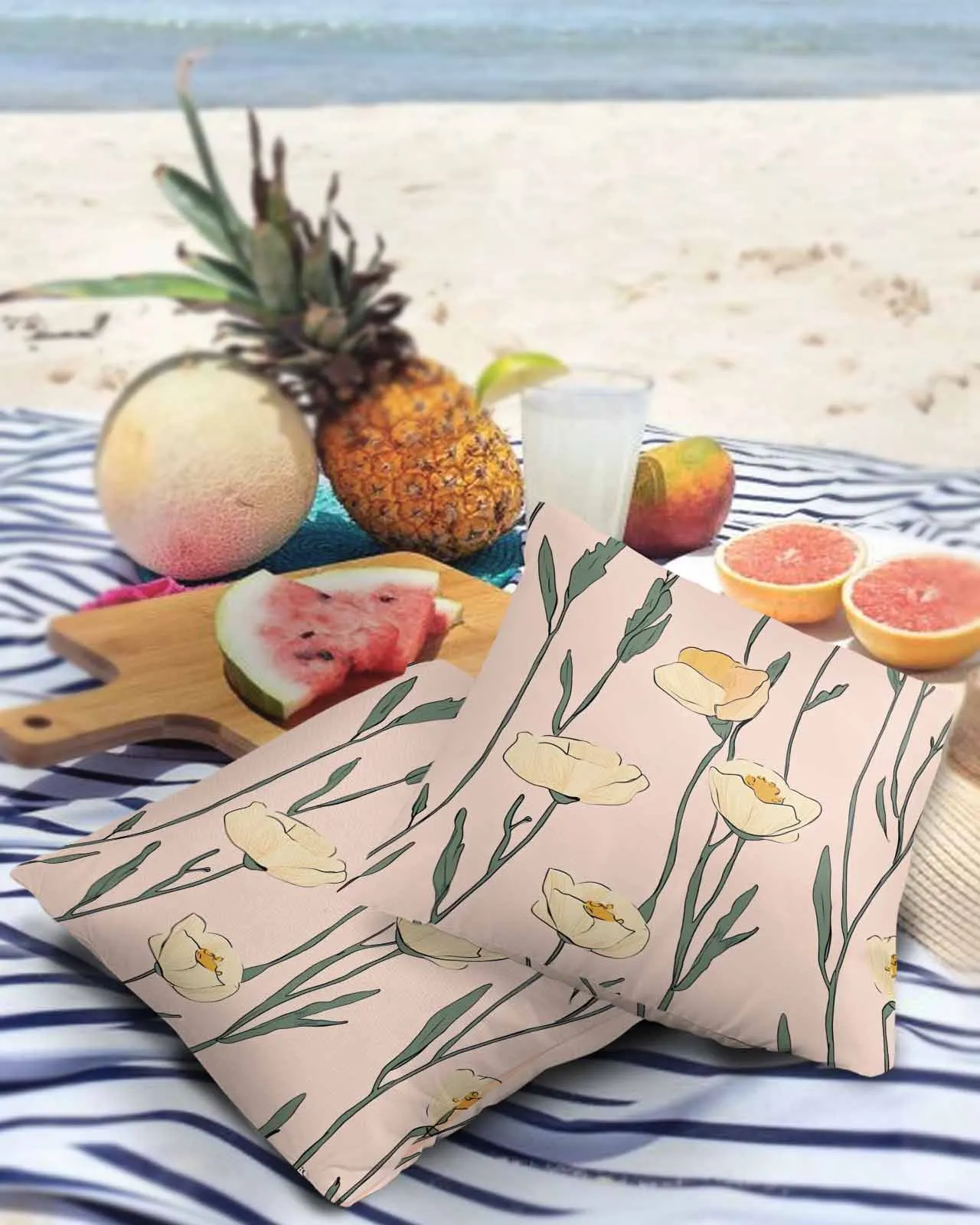 

Hand Drawn Flowers And Leaves Pillowcase Set Living Room Sofa Decor Cushion Cover Waterproof Throw Pillowcover