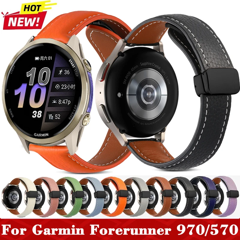 

20 Магнитный кожаный ремешок 22 мм для Garmin Forerunner 970 570 255 265 645 745 965 245 Ремешок для Garmin Vivoactive 3 4 5 6/Venu 2 3