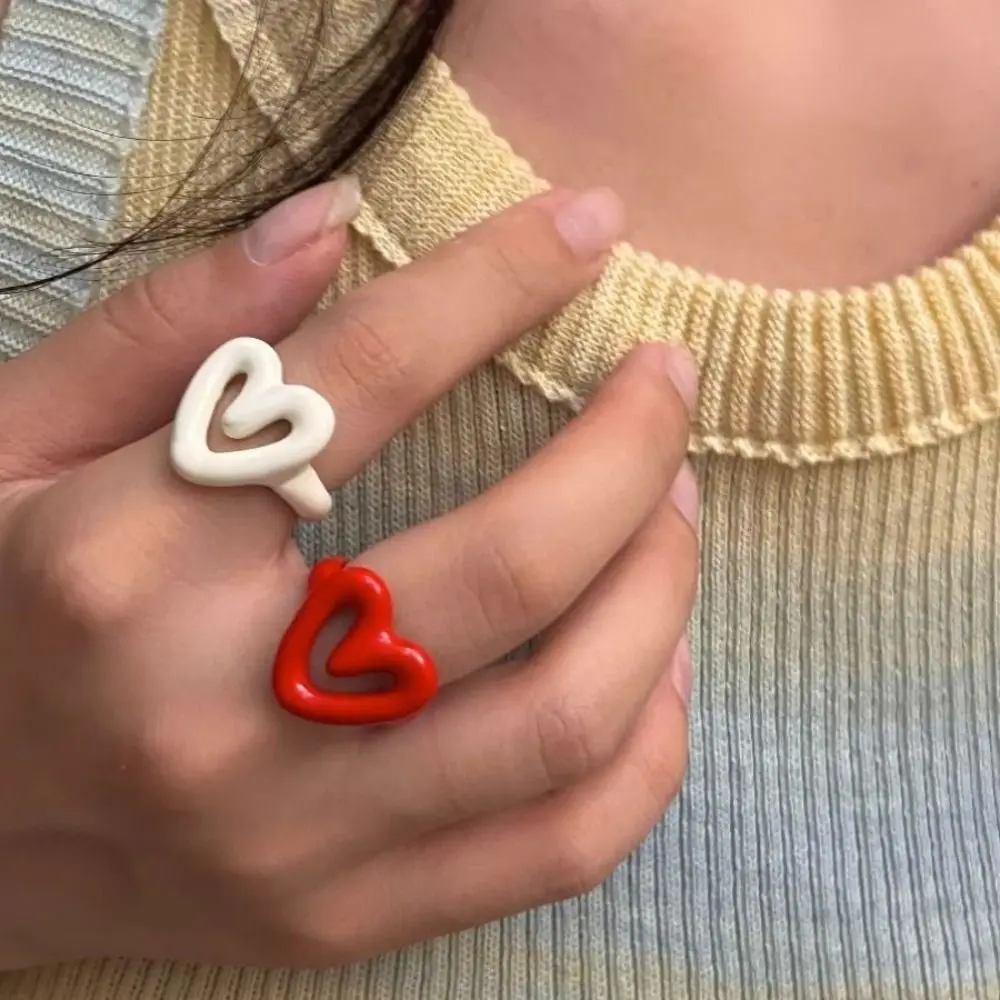 Creative Dopamine Glaze Ring Adjustable Unique Opening Finger Ring All-Ages Macaron Color Heart Ring Cute Ring For Girls