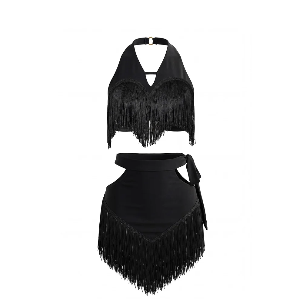 

Latin Dance Adult Children's Dress Split Style Hollow Tassel Cha Black Pool Tango Women's Professional Clothing