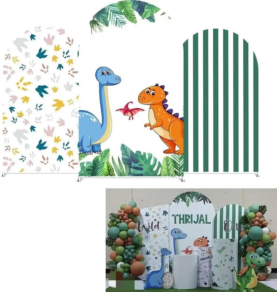 

Cartoon Dinosaur Forest Arch Backdrop Cover Wild Jungle Birthday Party Decorations for Fiesta Dino Baby Shower,Elastic Fabric