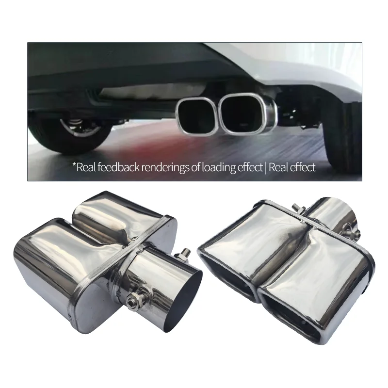 Car Stainless Steel TailPipe Exhaust Pipe Muffler Tail Throat Stainless Square 6.5CM Double Head Exhaust Pipe Muffler