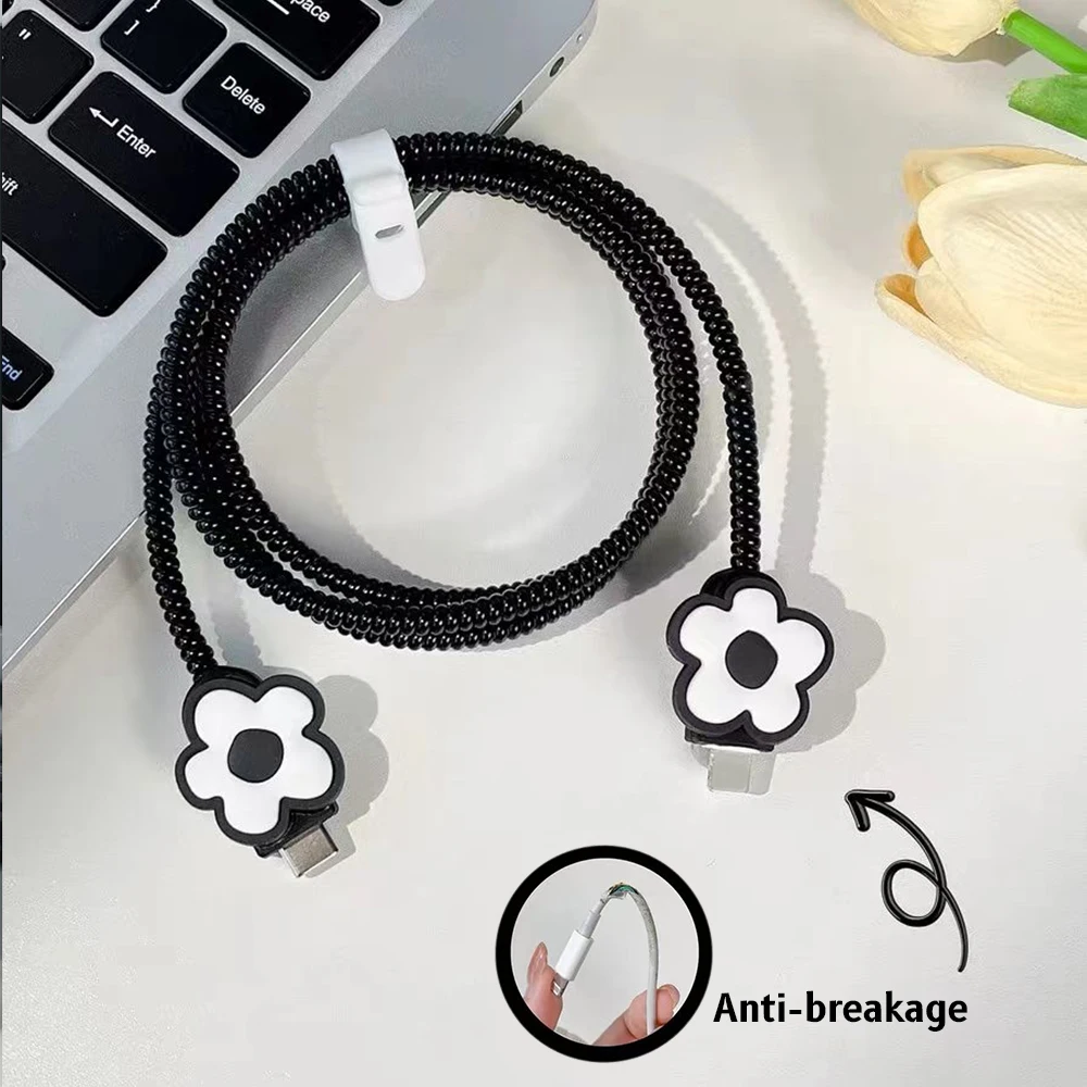 Flowers Charger Cable Protector Case For IPhone 17 Pro Max 16 15 Cute Silicone Charger Sleeve Cable Organizer For iPhone 18/20W