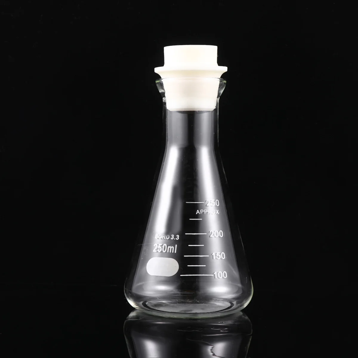 

1Pcs Quality Assured Glass Flask Conical Flask with Cork for School Labs No Bubbles No Burrs Smooth Rounded 250ml