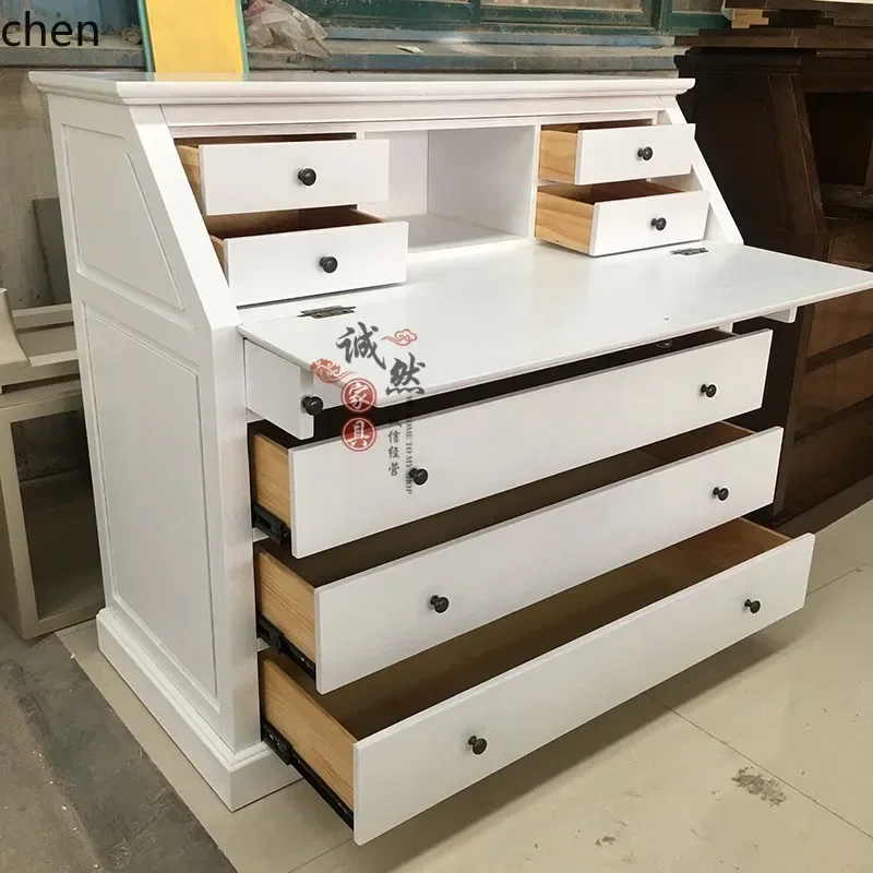 TQH7.2 solid wood desk chest integrated combination bedroom flip cover writing table dressing table multi-functional storage