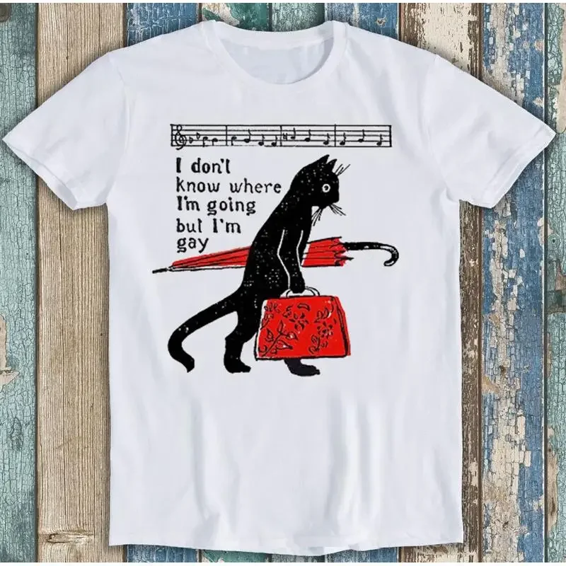 

Gay Cat I Don't Know Where I'm Going Pride Graphic T Shirt Cotton Crew Neck Short Sleeve Tee