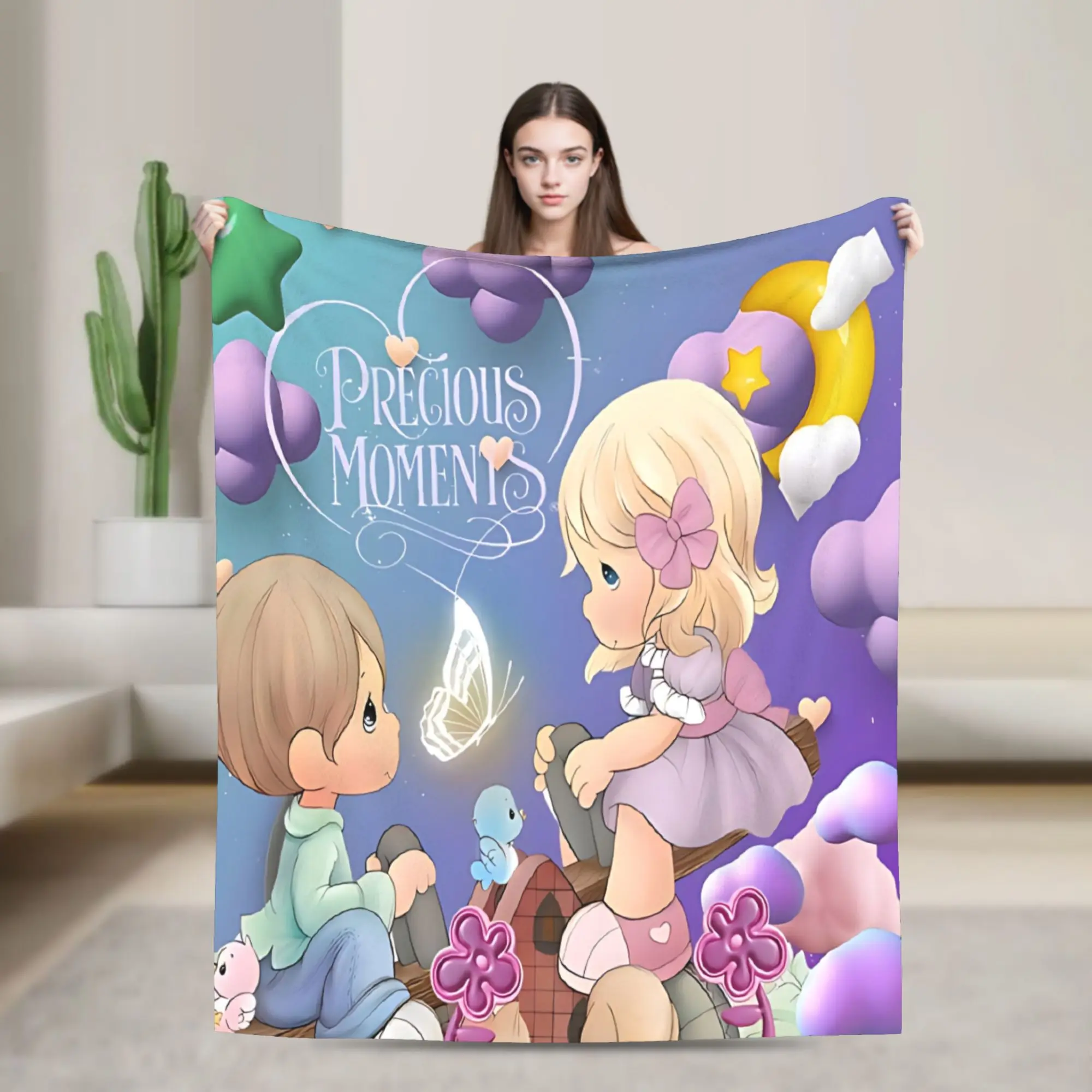 Precious Moments Cartoon Nursery Throw Blanket Cute Baby Girl Boy Decor Plush Throw for Kids Room Nursery Gift