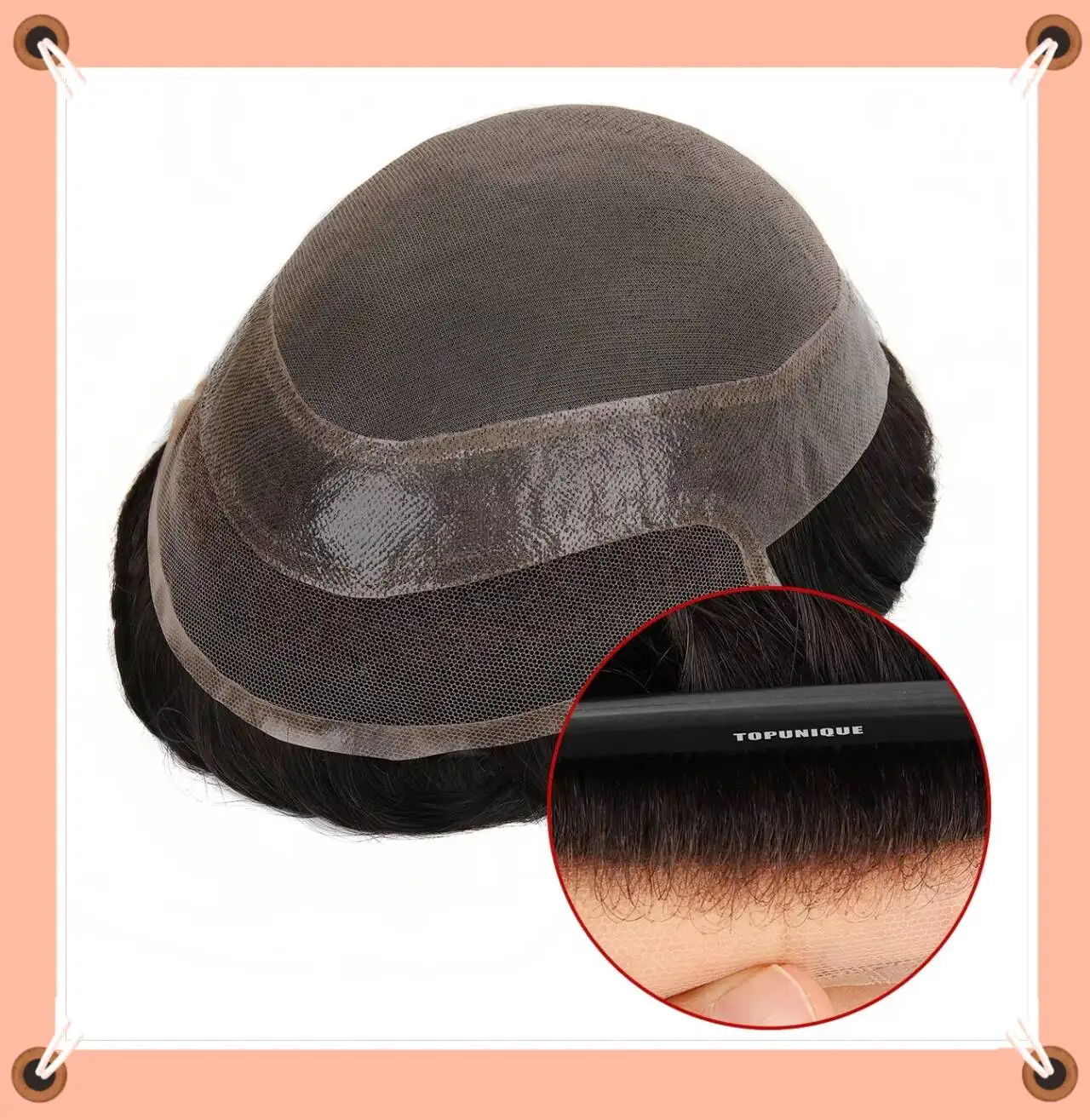 

TUM01 Hybrid Hair Pieces for Men Mono Top, Skin & Lace Front 130% Density Indian Remy Human Hair Toupee Hair Piece for Men