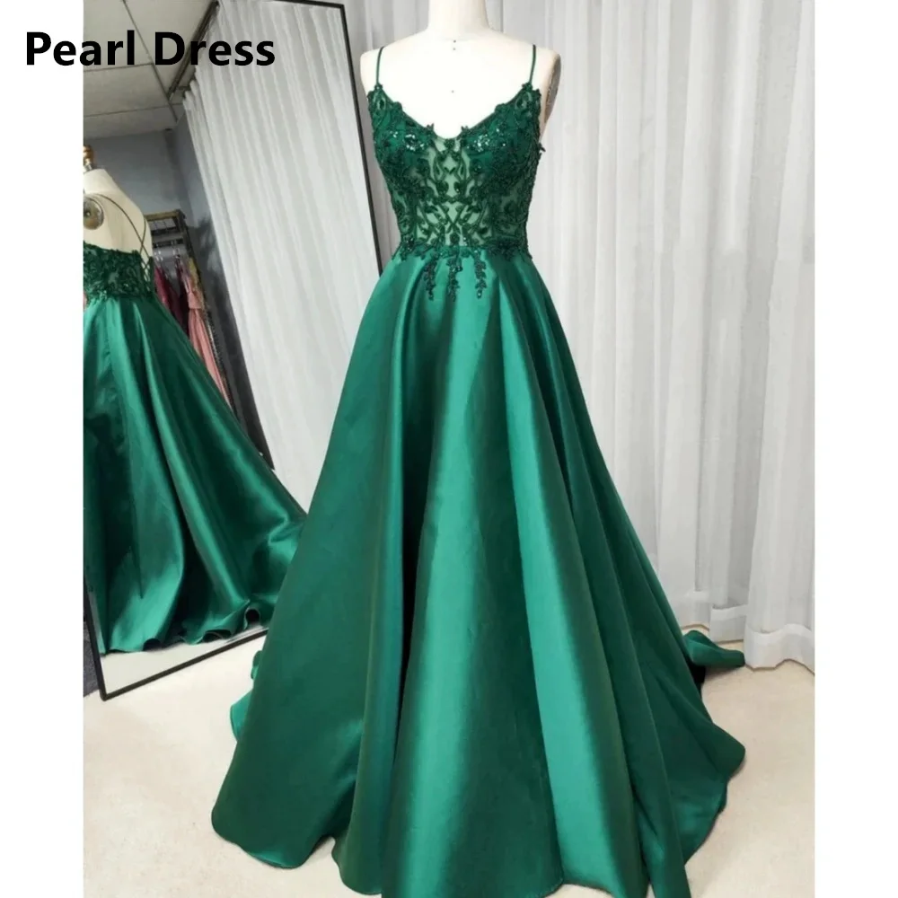 

Pearl Spaghetti Straps Dress Women Elegant Party Dresses Woman Wedding Dress Embroidered Lace Green Line A Prom Dresses 2024