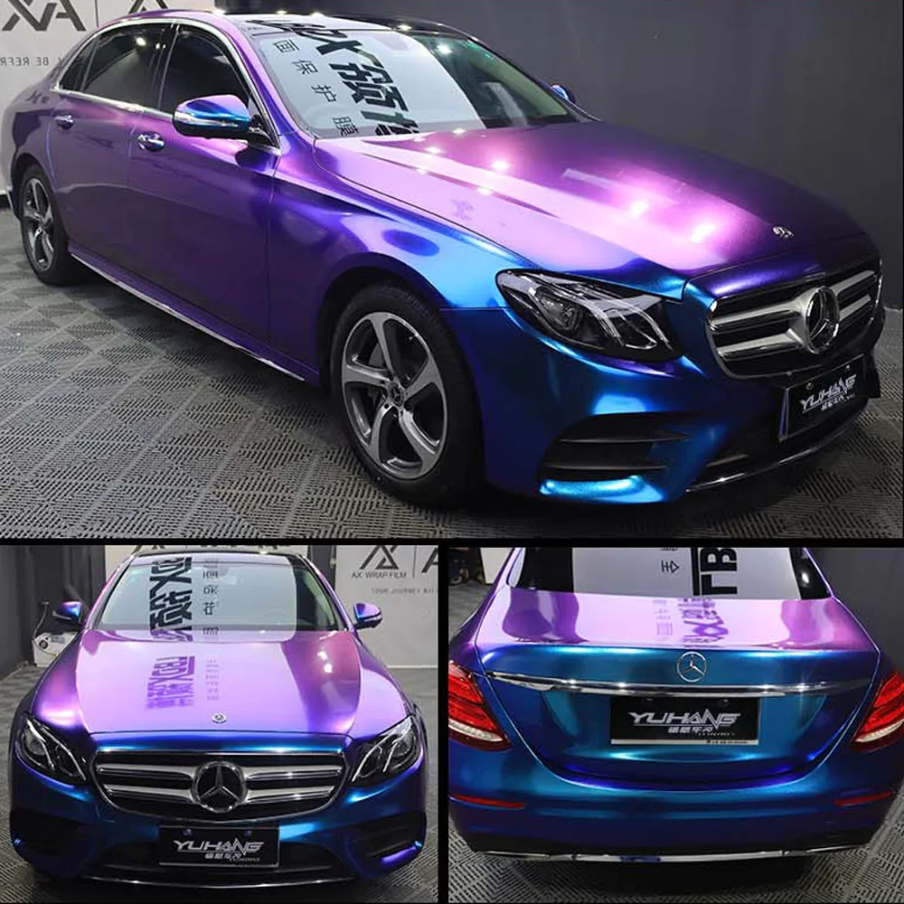 10M x1.52M Glossy Glitter Chameleon Blue Purple Vinyl Wrap for Car Paint Exterior Decals Protection Decals Car Styling Sticker