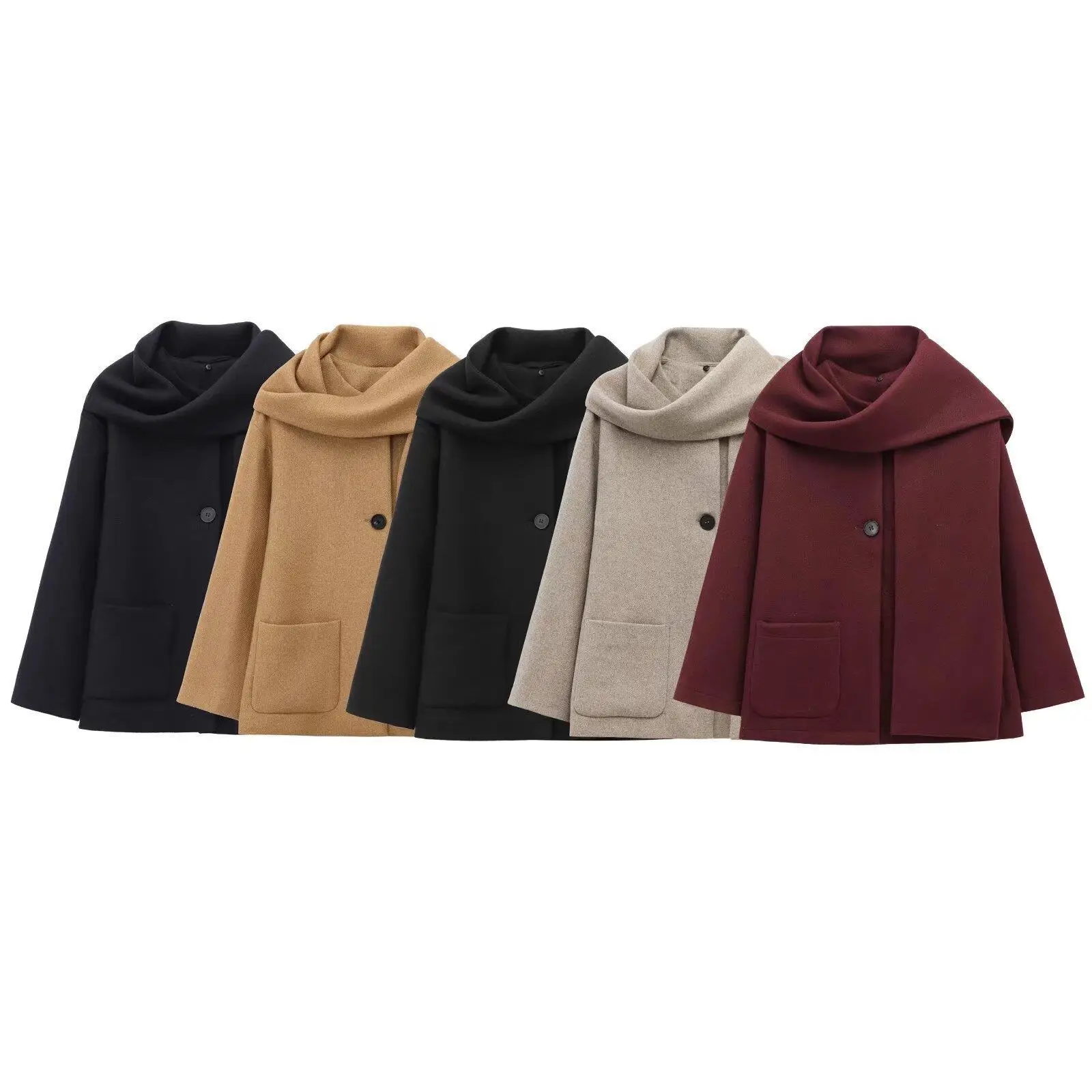 

round Neck Long Sleeve Black Elegant Commute British Style Women's Outerwear Autumn Winter New Style Mixed Fiber Coat