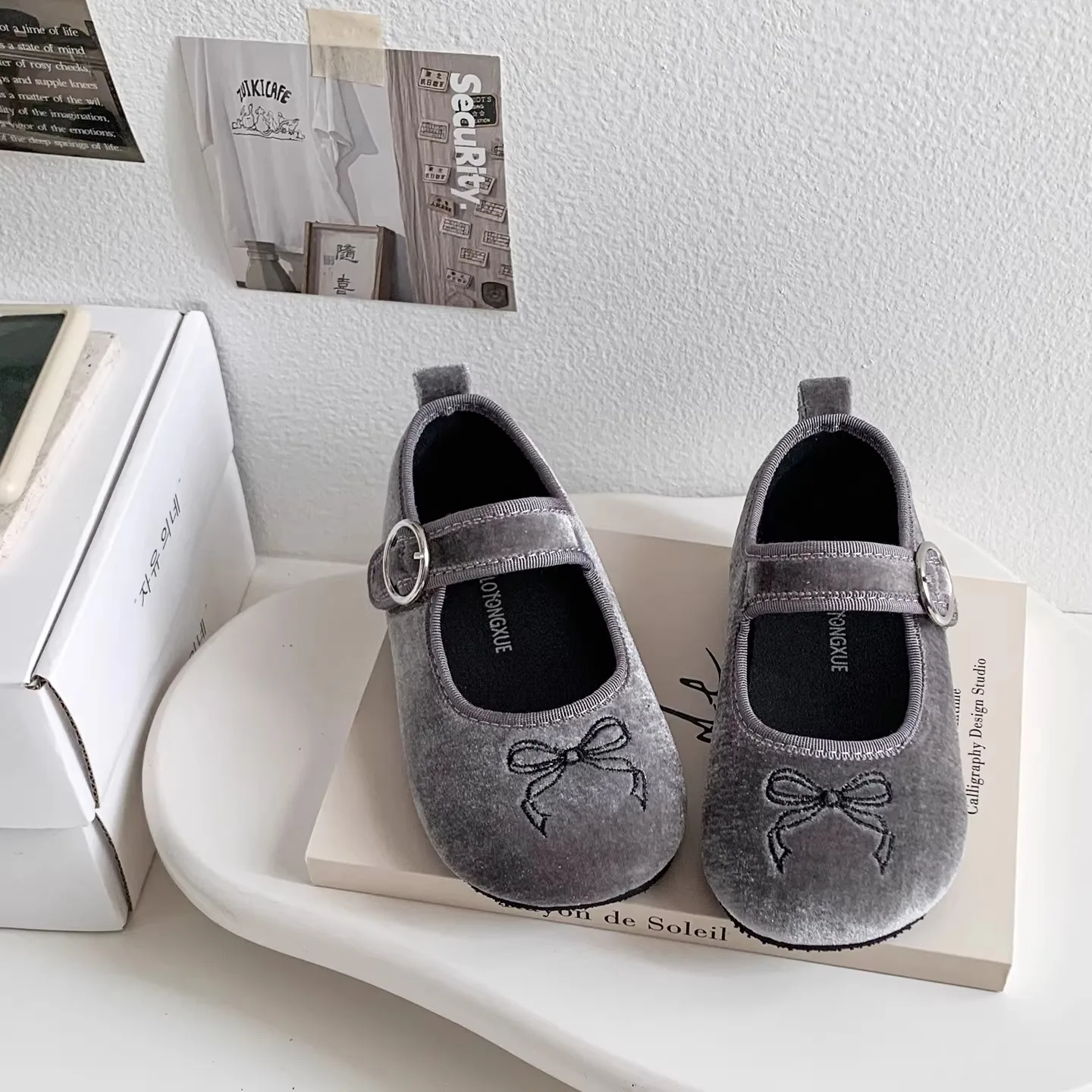 Autumn Girl's Mary Janes Bowknot Suede Hook-loop Sweet Kid's Flat Shoe Solid Colors Anti-slip Daily All-match Children Shoes