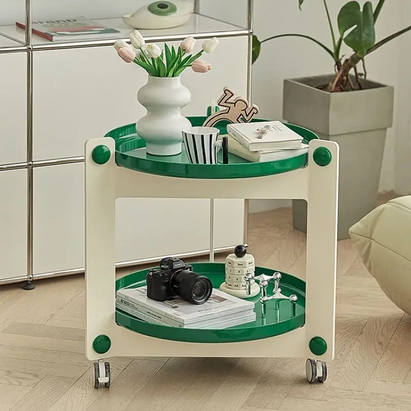 

2-Tier Thickened ABS Rolling Cart ,Multi-Functional Storage Trolley for Living Room ,Round Side Table with Wheels , W25 * H:25.3