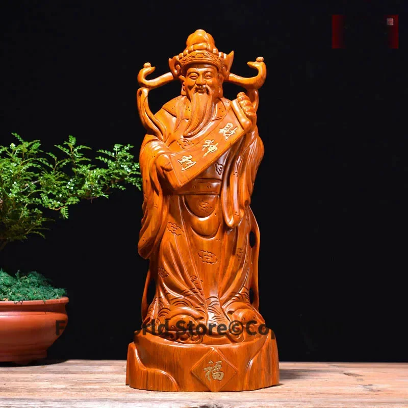 Special Offer--30CM TALL- TOP GOOD Mascot # bring in wealth money God of wealth Handmade Yellow pear wood carving statue