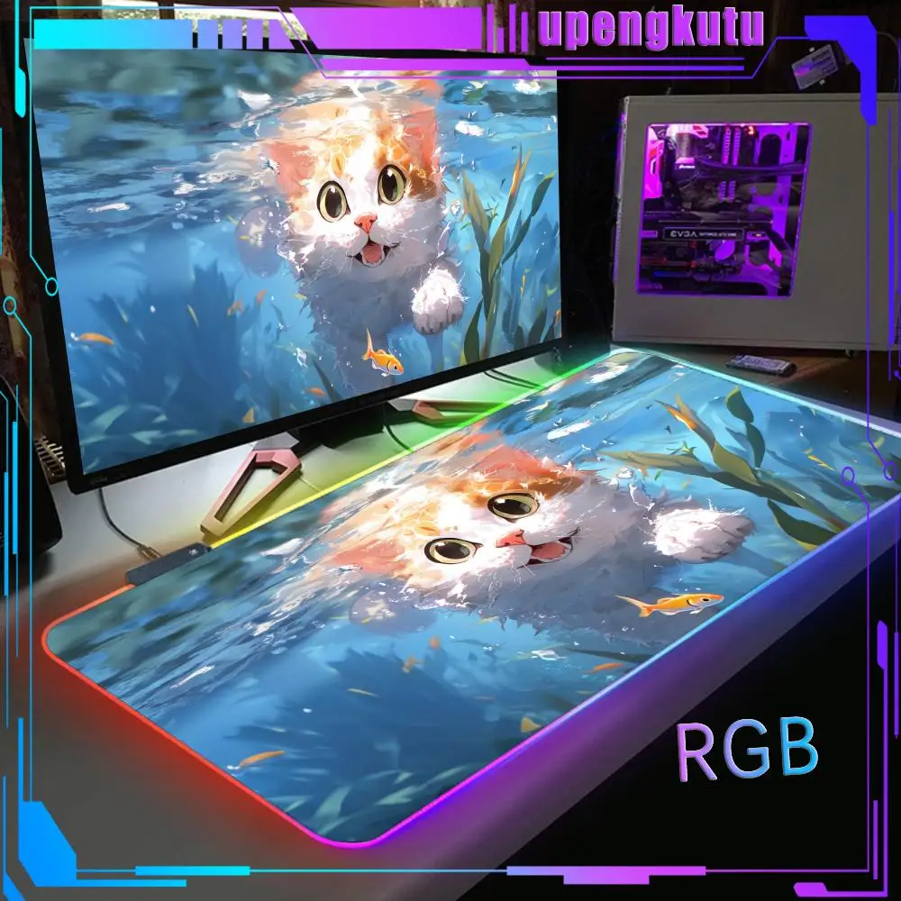 

Mouse Game table Pad Gamers RGB Light MousePads Backlight Computer Computer cat accessories Non-slip Rubber Mat