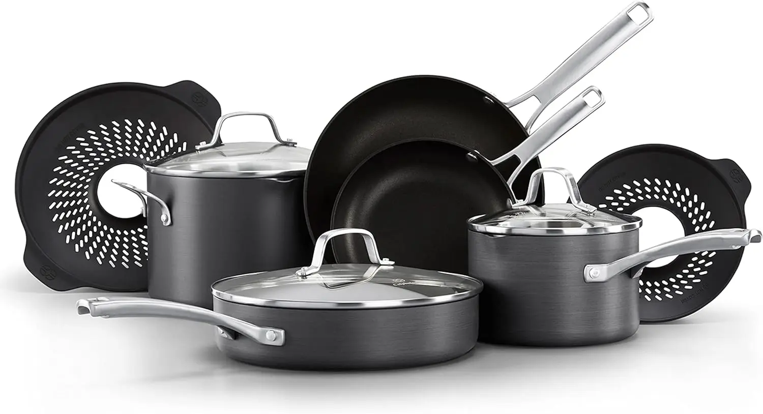 

Calphalon Classic Hard-Anodized Nonstick Cookware, 10-Piece Pots and Pans Set with No-Boil-Over Inserts