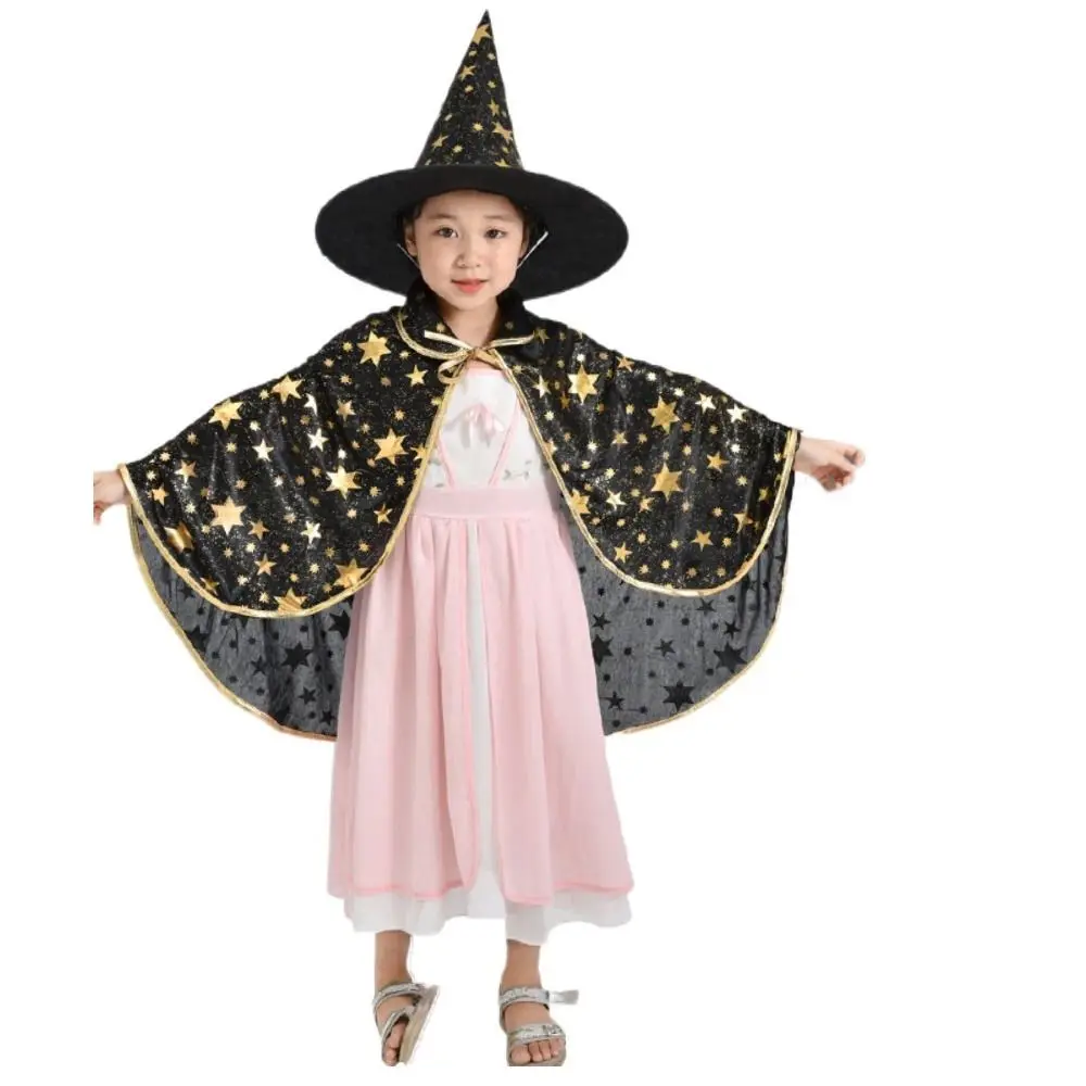 Star Witch Cloak Cape with Hat Gilding Magician Outfit Kids Halloween Cloak Sets with Wizard Hat Multicolor Halloween Costumes