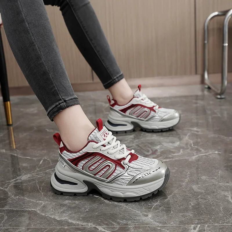 2024 Retro Sneakers Women New Casual Running Platform Sports Shoes Mesh Breathable Lightweight Shoes Woman Korean Spring Autumn