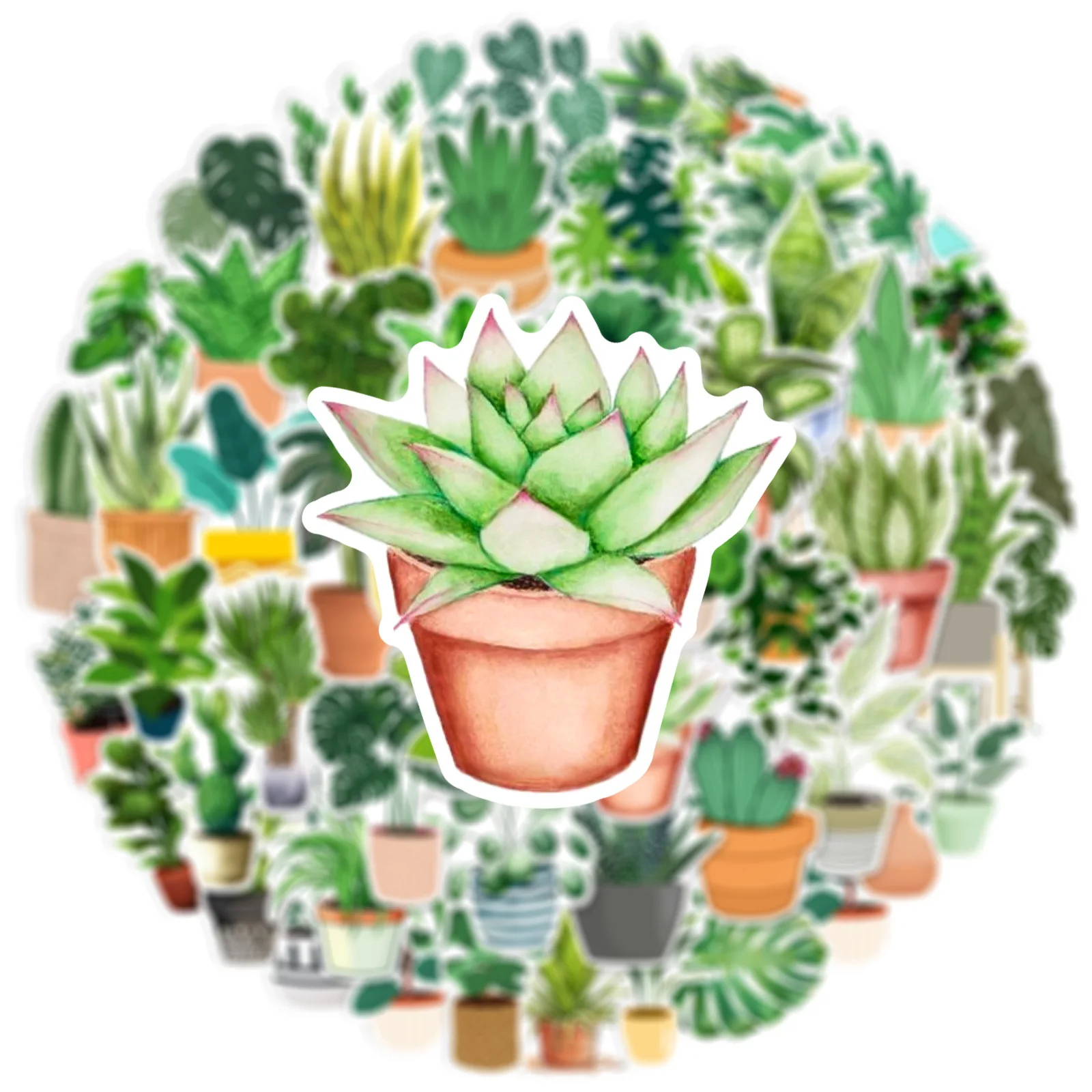 

50PCS Funny Pot Plant Green Cartoon Doodle Sticker Creative DIY Water Cup Stationery Box Scrapbook Waterproof Decal Toy