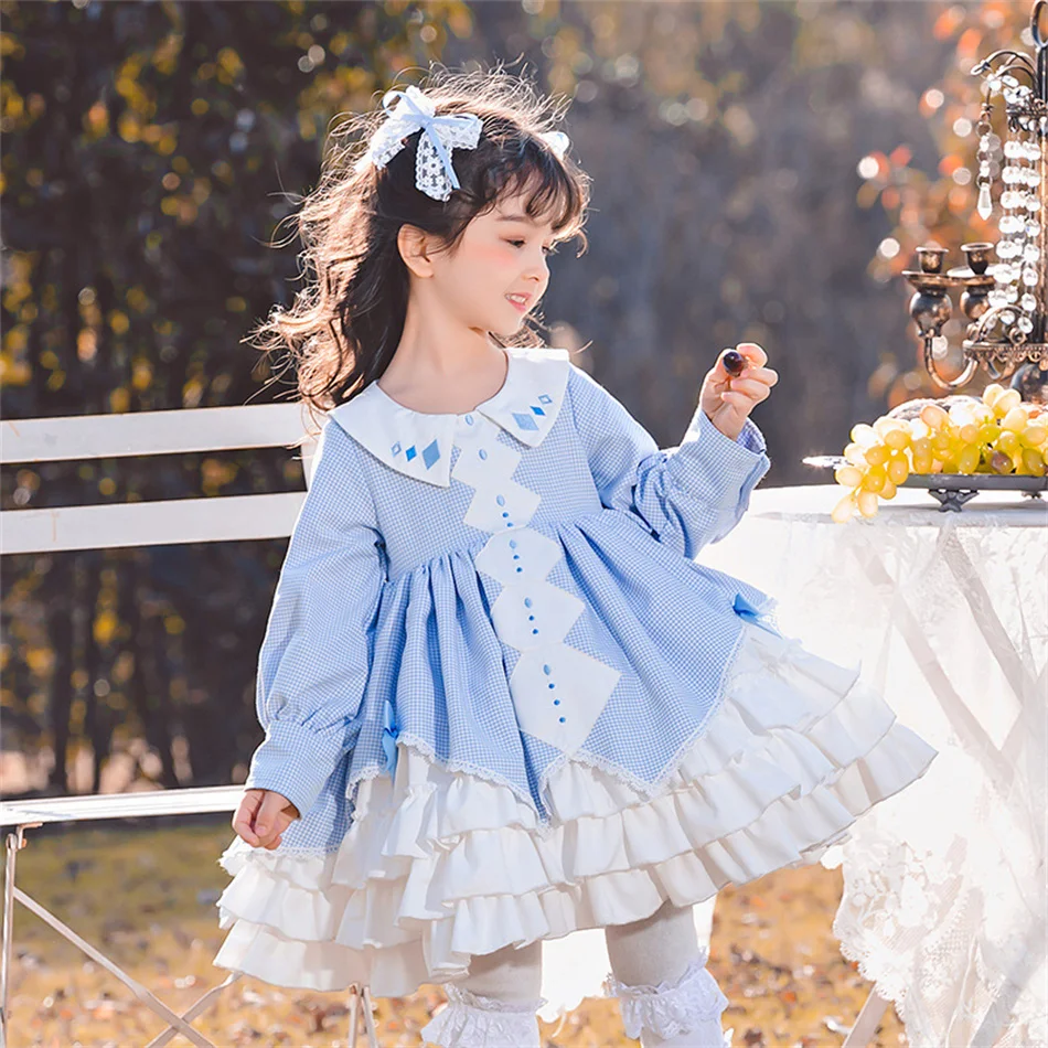 Kids Spring Autumn Lolita Dress Princess Long Sleeves Fancy Luxury Cute Costume Girls Floral Lace Vestido Toddler Birthday Gift