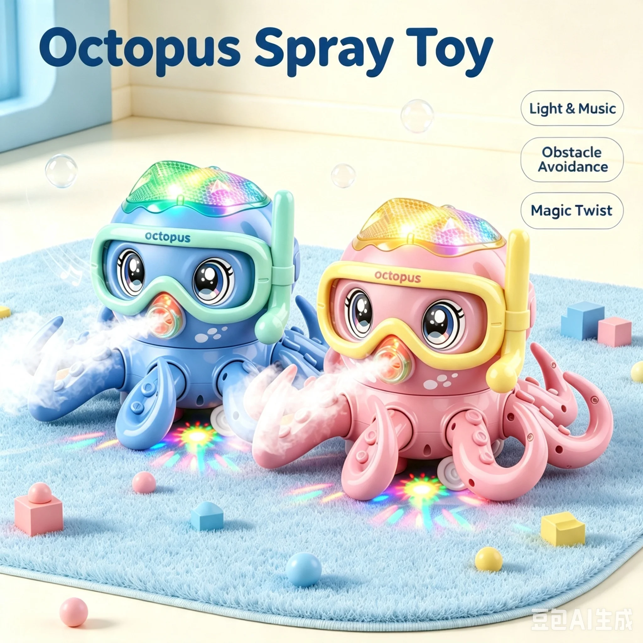 Dancing Octopus Toy for Kids, Universal Spray Walking Octopus with Sound & Light, Auto-Walking Musical Educational Toy for Toddl