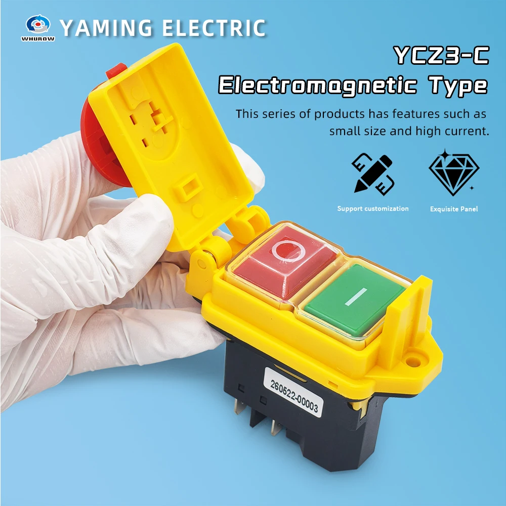 Electromagnetic Switch 4/5 Pin 110V 220V ON-OFF Momentary Reset Push Button With Cover IP55 Waterproof YCZ3-C Replace KJD17