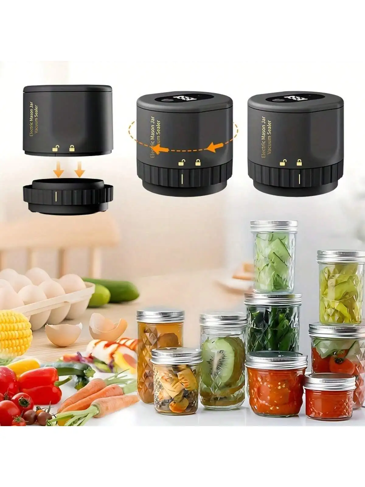 

1 Set Mason Jar Vacuum Sealer, Small Food Preservation Sealing Machine, USB Charging, Includes Sealing Lids (L 5pcs, M 5pcs) A