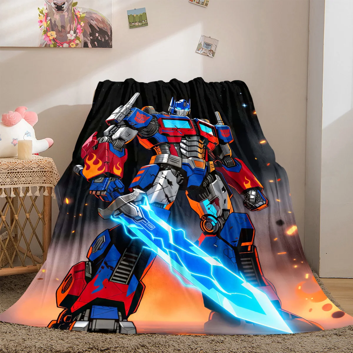 Gundam Robot All-Season Versatile Travel Blanket Compact Suitable for Office Nap & Outdoor Camping LXR108