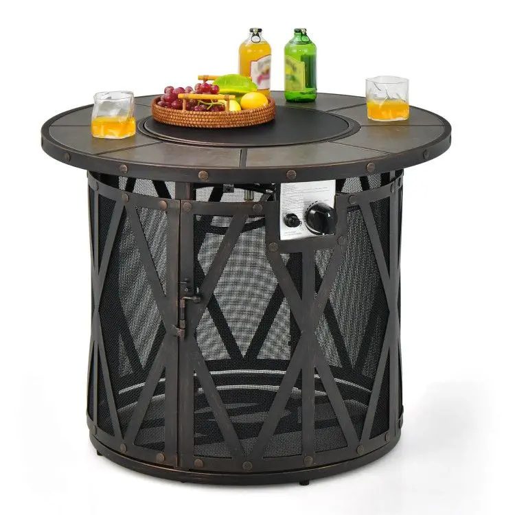 

32 Inch 30000BTU Fire Pit Table with Fire Glasses and PVC Cover