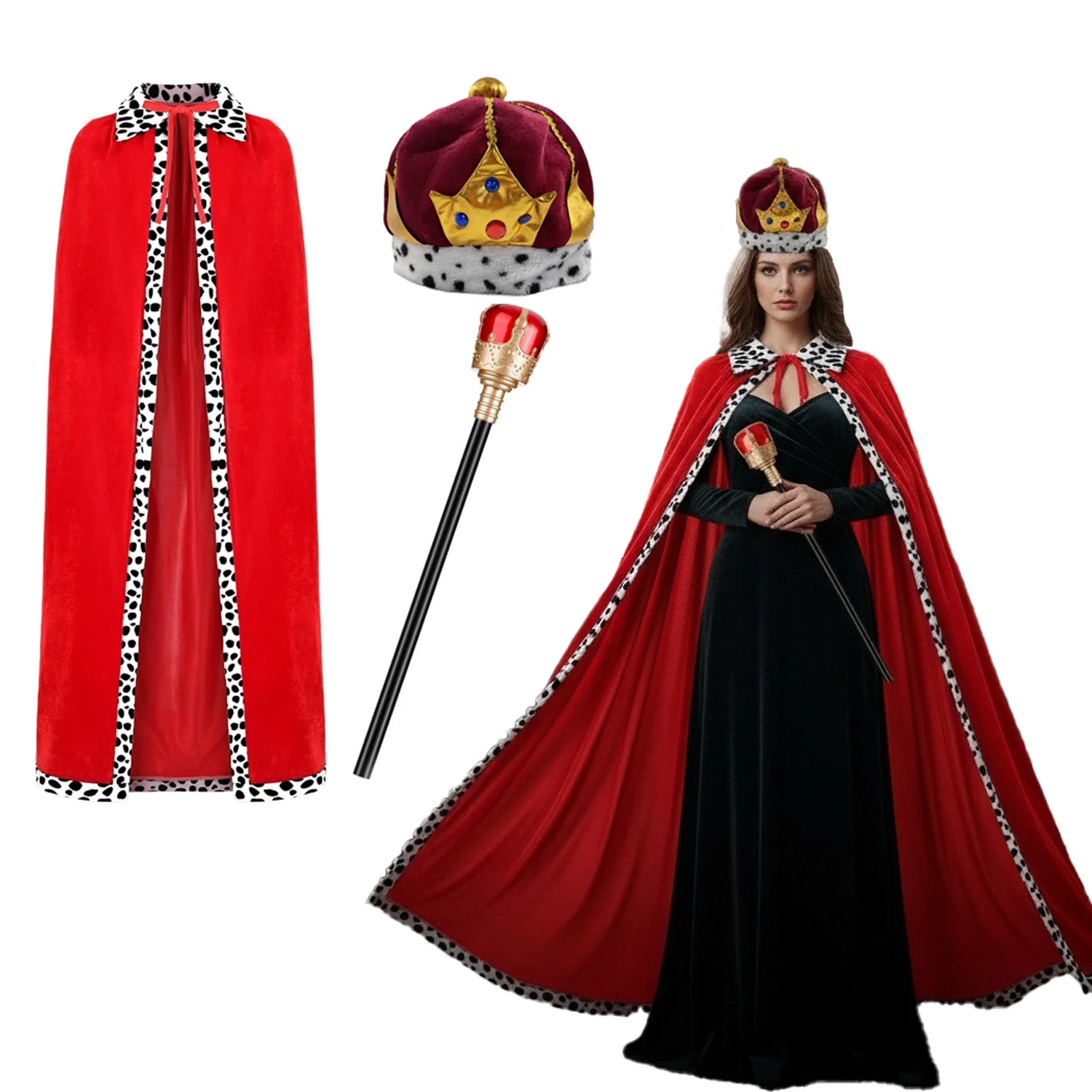 

Комплект одежды King: красный плащ, корона и скипетр, подходит для вечеринок King Dress Up