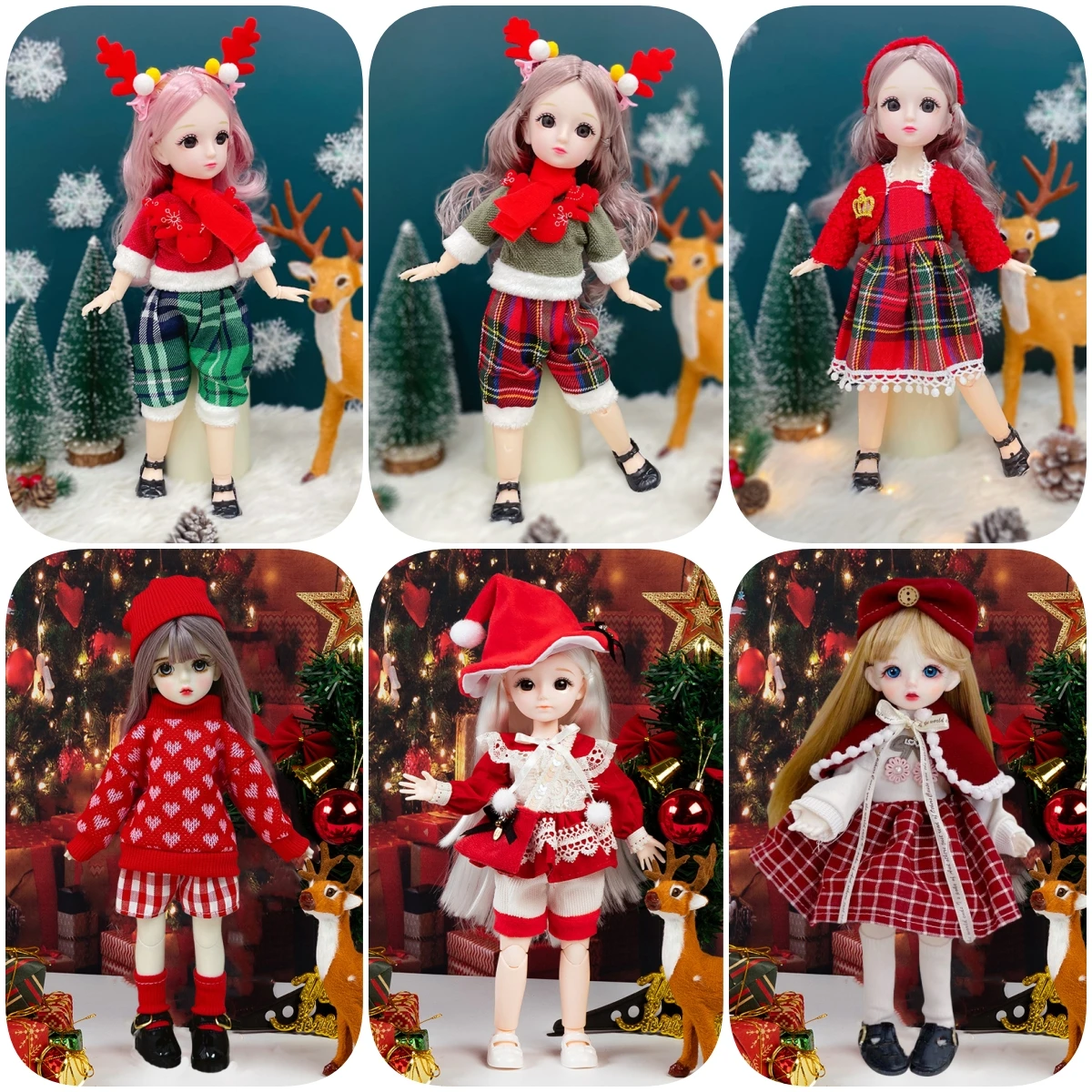 Fashion Christmas Themed Clothes 30cm Doll Outfit 1/6 BJD Doll Replacement Clothes Kids Girls Toy Gifts Christmas Gifts