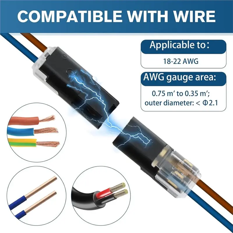 A01K-Low Voltage 2-Pin Wire Plug-In Connectors(50 Pieces) With Locking Buckle, For 22-18 AWG, LED Strip Lights And Electrical Ca