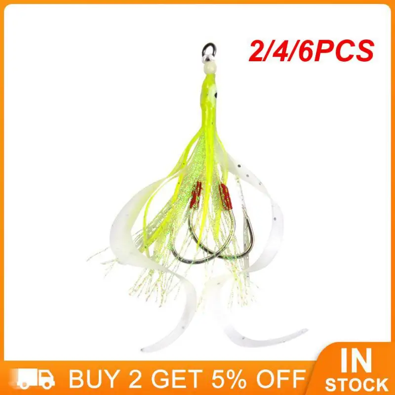 

2/4/6PCS 2.2cm Fake Bait Night Light Effect Squid Hook Pvc Material Lure Lure Squid Form Iron Double Hook Three Colors Available