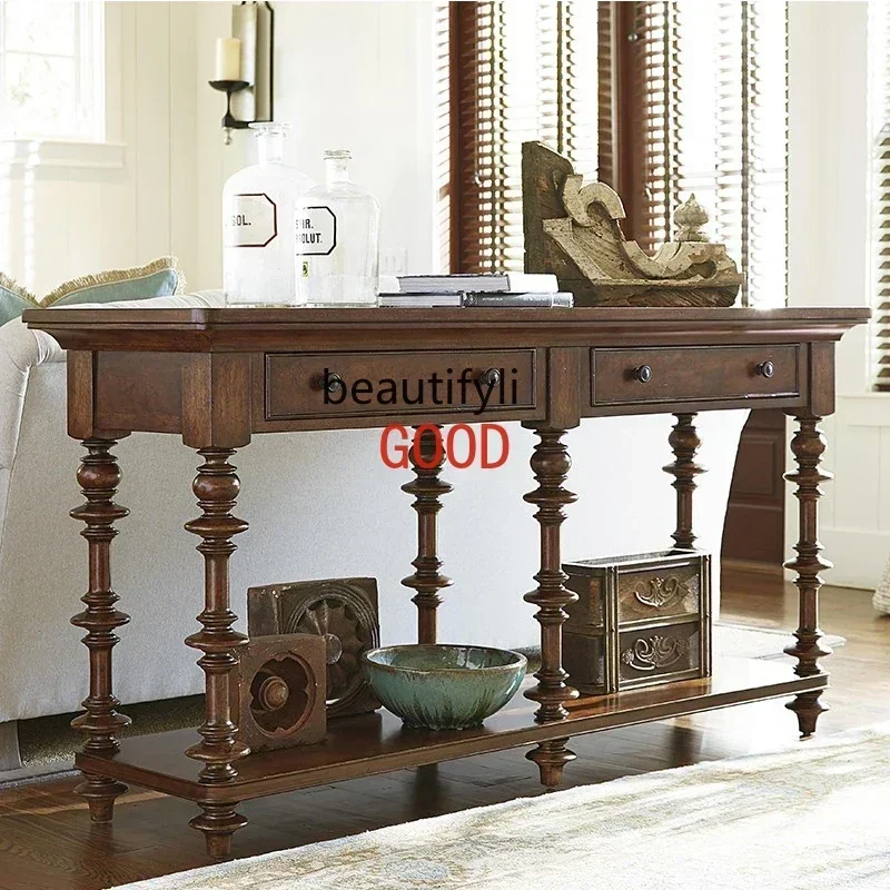 ประเทศอเมริกันไม้เนื้อแข็งห้องโถงทางเข้าตู้คลาสสิกโซฟากลับตู้สองชั้นตู้เก็บของ