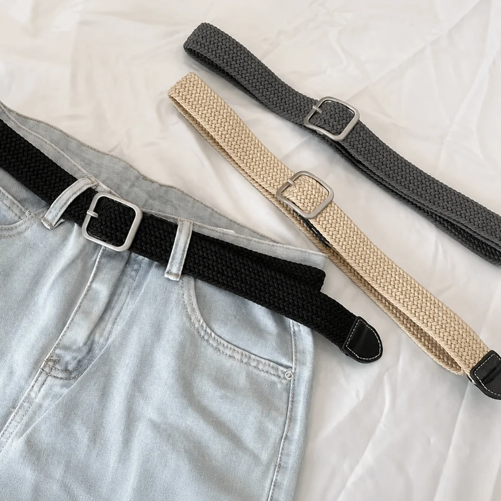 Fashion No Punching Canvas Belt Plain Color Versatile Elastic Belt Braideds Adjustable Woven Stretch Belt Men Women