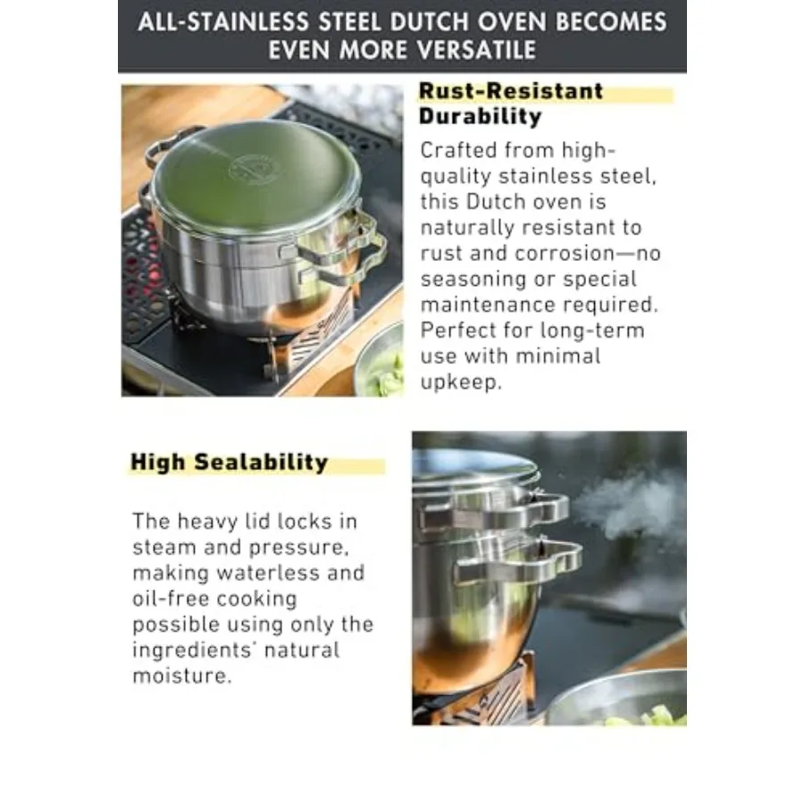 فرن هولندي من الفولاذ المقاوم للصدأ سعة 1.5 لتر، 6 بوصة، 2 في 1، غطاء مقلاة منفرد، مجموعة أواني طهي للتخييم DO-25 #4