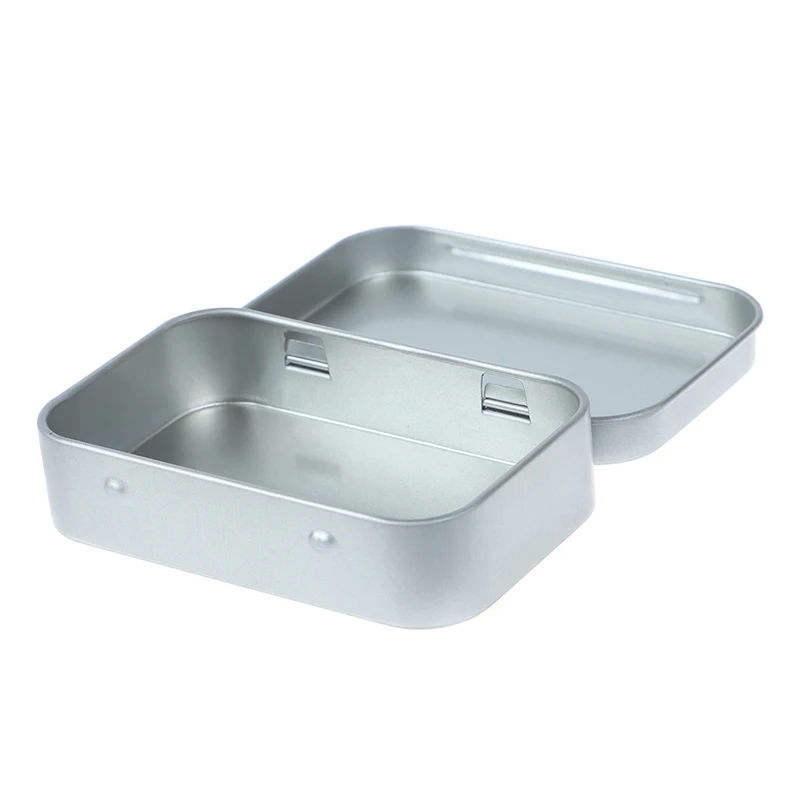

1pc Tin Small Empty Metal Tin Silver Flip Storage Box Case Organizer