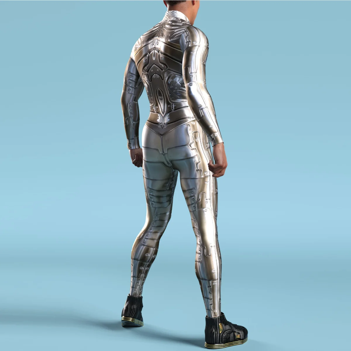 Silber Droid gedruckt Kostüm Männer Roboter Punk Cosplay Bodysuit Purim Karneval Halloween Zentai Anzug männliche Party kleidung