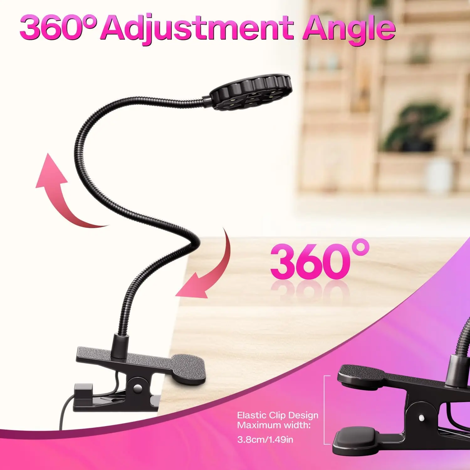 UV LED Nail Lamp with Clamp, 6W Flexible Gooseneck USB Gel Nail Dryer for Salon or Desk Manicure