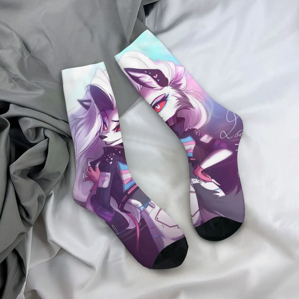 Autumn Winter Retro Women Men Sexy Loona Socks Helluva Boss Anime Breathable Football Socks