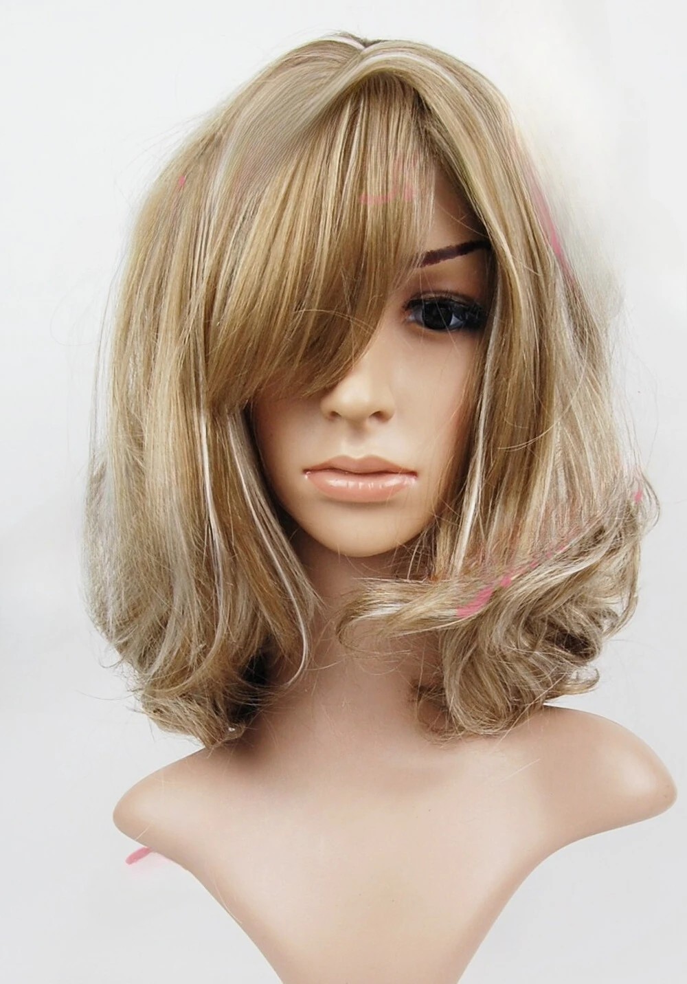 

W206 Ash Brown/ Dark Blonde Highlight Short Curl Sythetic Wig - studio7-uk