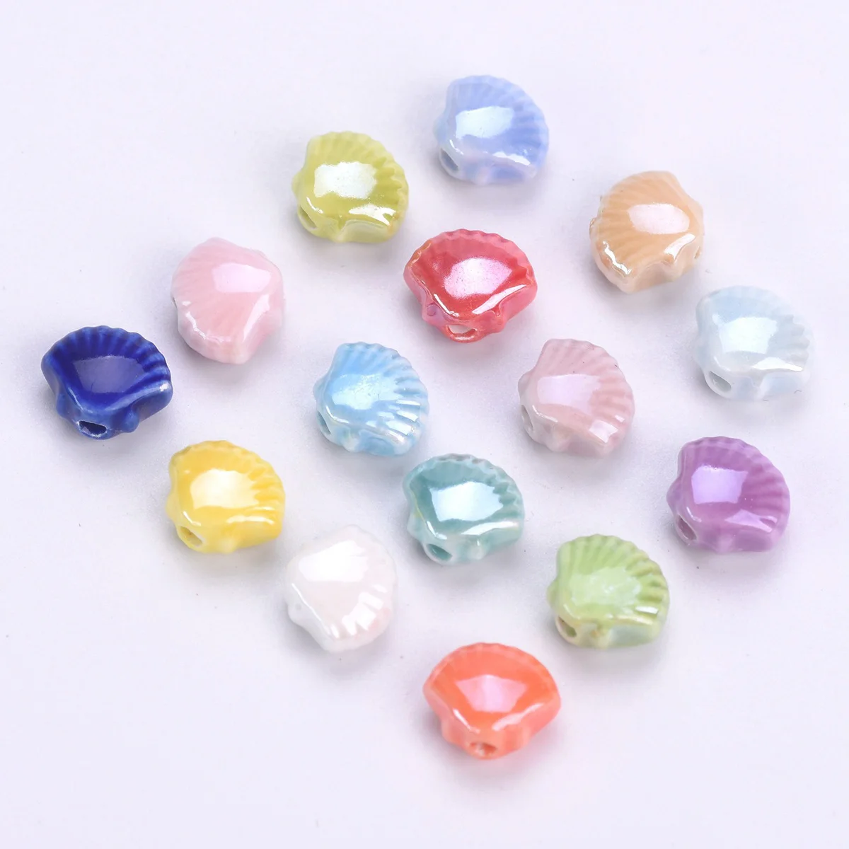 10PCS Handmade Scallop Shape 11x9mm Glossy Glazed Ceramic Porcelain Loose Beads For Jewelry Making DIY Findings